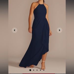 David’s Bridal high-neck chiffon bridesmaid dress with cascade